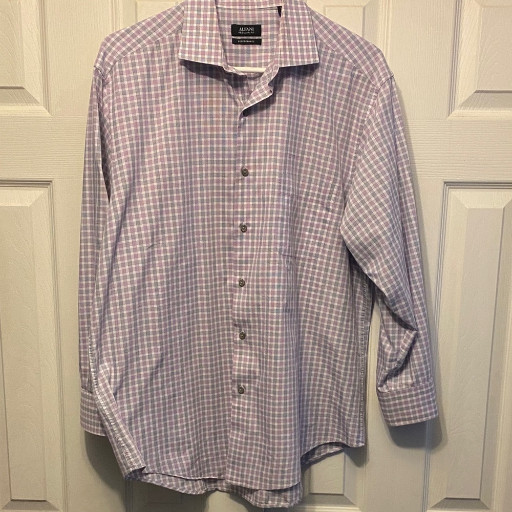 Alfani Men's Lavender Plaid Button Down Shirt